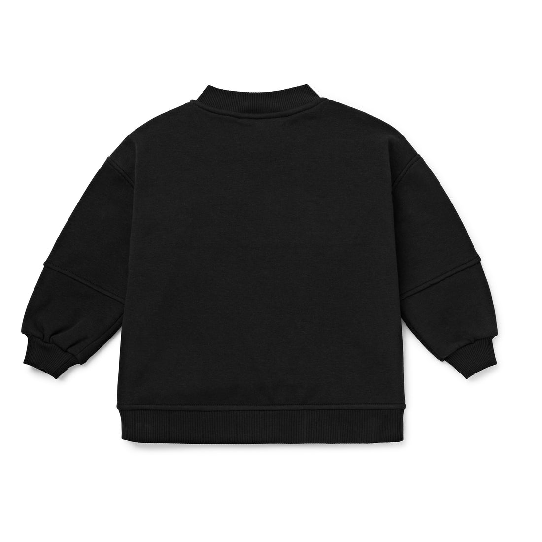 Back view of bomber jacket with plush cotton blend and detail at sleeve